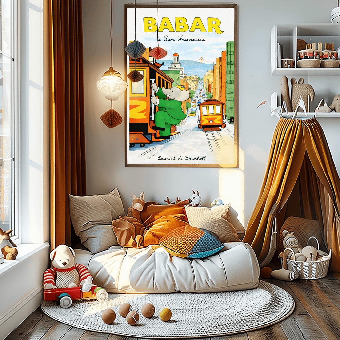 Babar the Elephant à San Francisco Poster - Vintage Cable Car Print - Laurent de Brunhoff Art