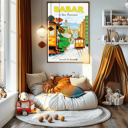 Babar the Elephant à San Francisco Poster - Vintage Cable Car Print - Laurent de Brunhoff Art