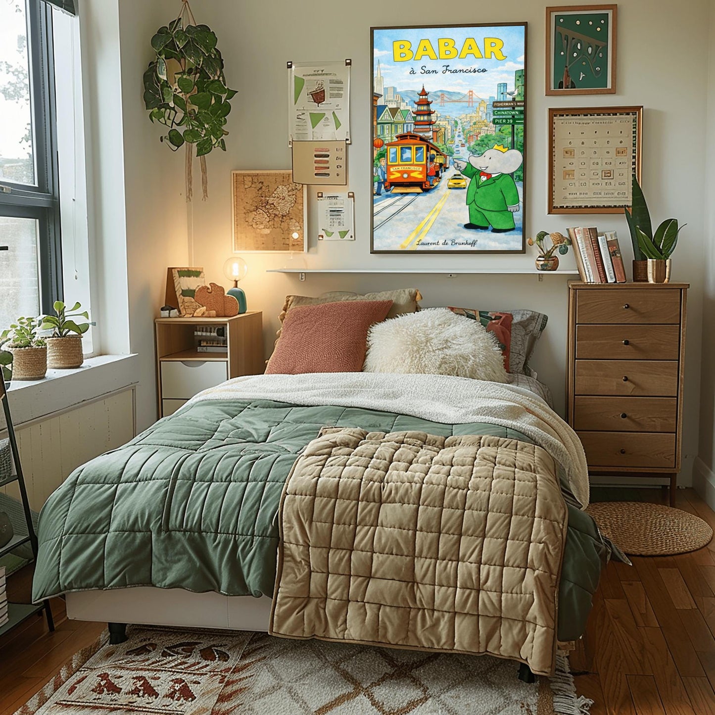 Babar the Elephant à San Francisco Poster - Vintage Cable Car Print - Laurent de Brunhoff Art