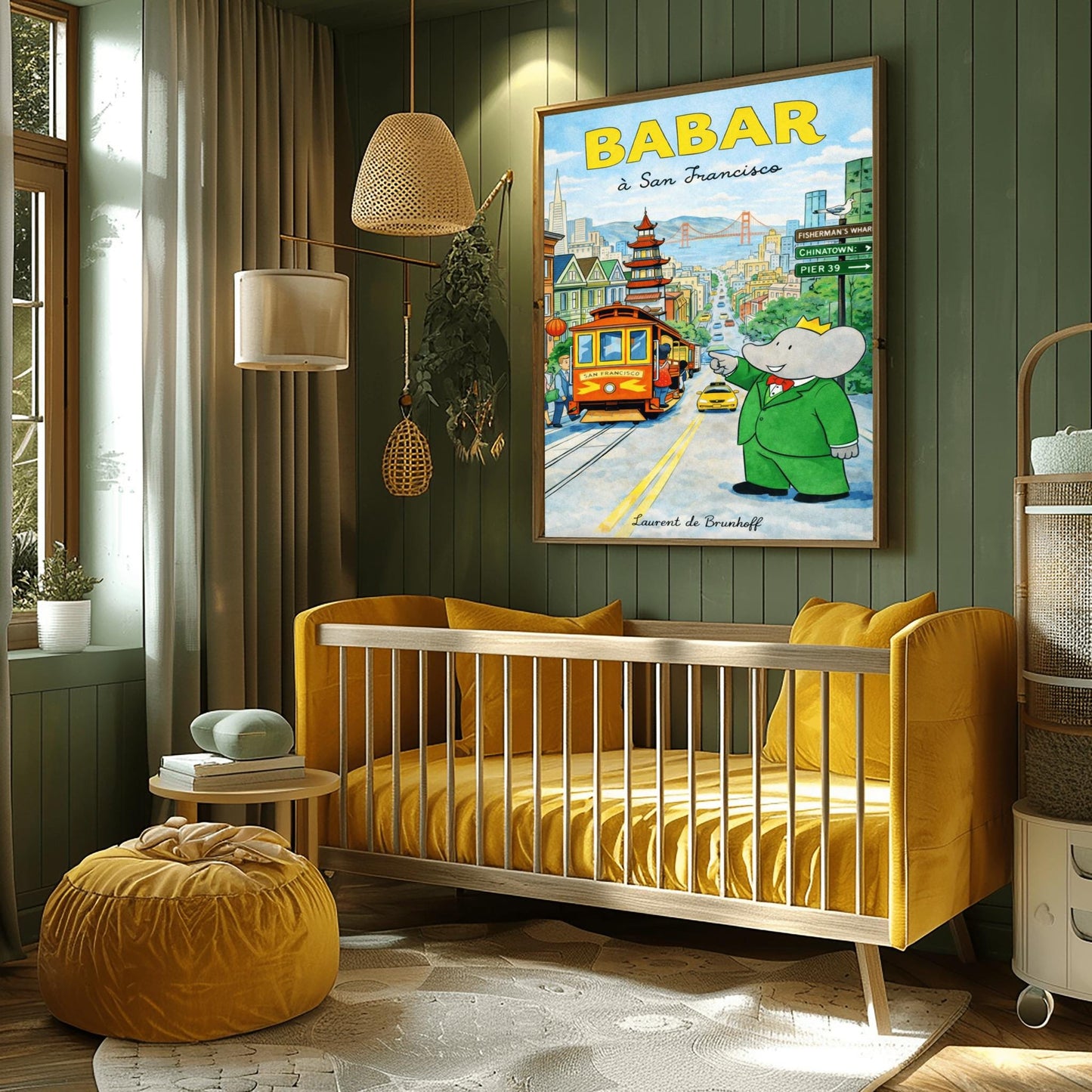 Babar the Elephant à San Francisco Poster - Vintage Cable Car Print - Laurent de Brunhoff Art