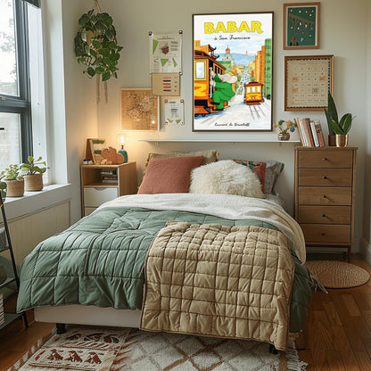Babar the Elephant à San Francisco Poster - Vintage Cable Car Print - Laurent de Brunhoff Art
