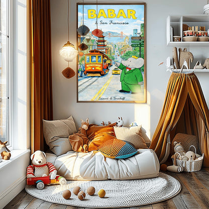 Babar the Elephant à San Francisco Poster - Vintage Cable Car Print - Laurent de Brunhoff Art