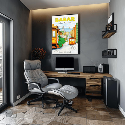 Babar the Elephant à San Francisco Poster - Vintage Cable Car Print - Laurent de Brunhoff Art