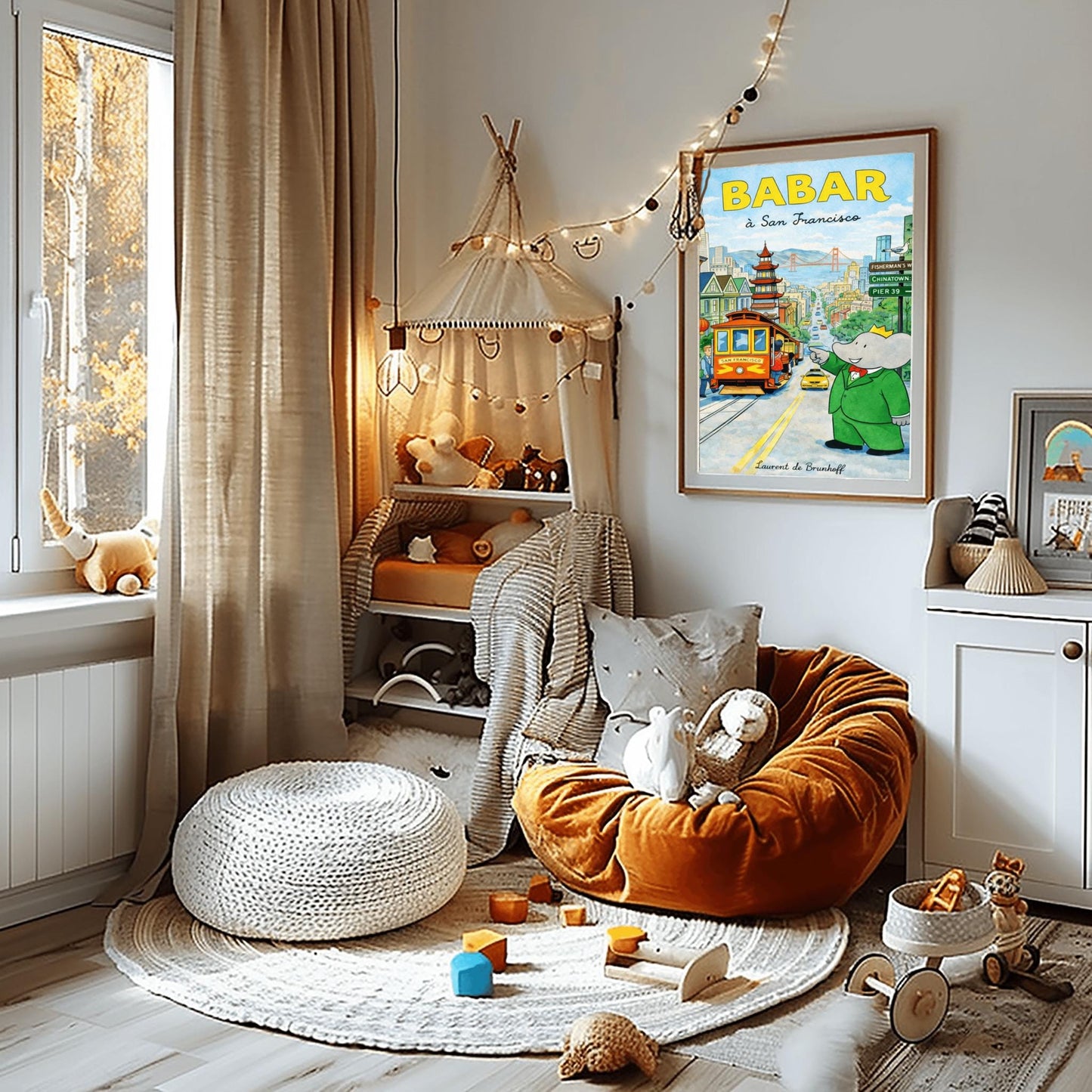 Babar the Elephant à San Francisco Poster - Vintage Cable Car Print - Laurent de Brunhoff Art