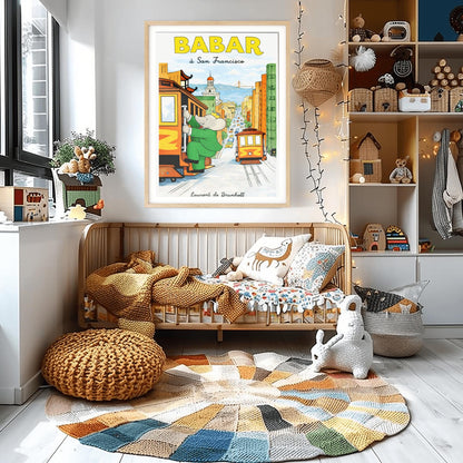 Babar the Elephant à San Francisco Poster - Vintage Cable Car Print - Laurent de Brunhoff Art