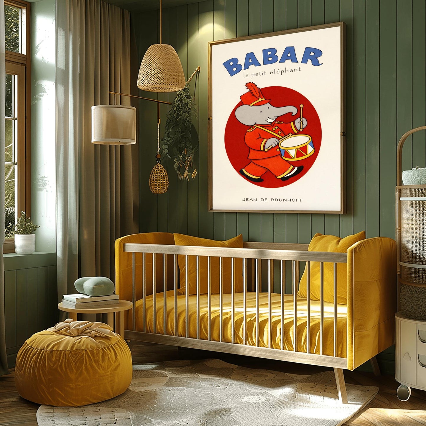 Babar the Elephant Drummer Poster - Jean de Brunhoff Illustration - Vintage French Children's Book Art