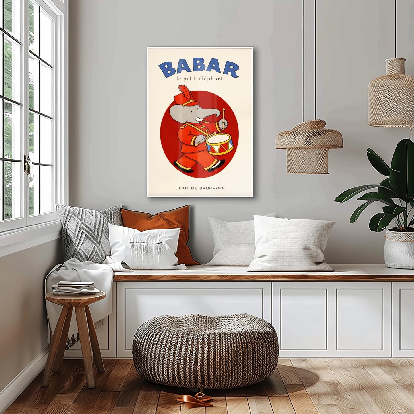 Babar the Elephant Drummer Poster - Jean de Brunhoff Illustration - Vintage French Children's Book Art