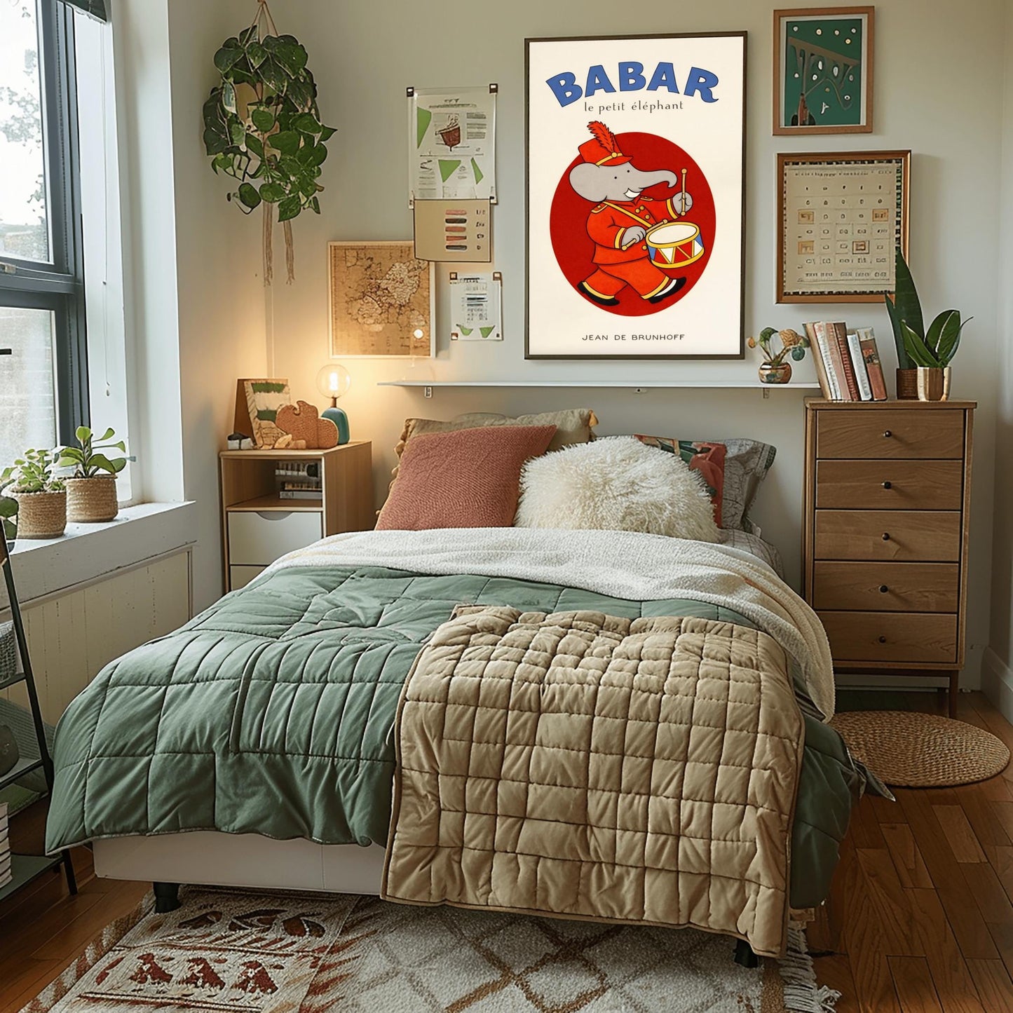 Babar the Elephant Drummer Poster - Jean de Brunhoff Illustration - Vintage French Children's Book Art