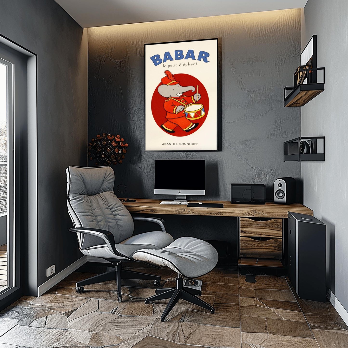 Babar the Elephant Drummer Poster - Jean de Brunhoff Illustration - Vintage French Children's Book Art