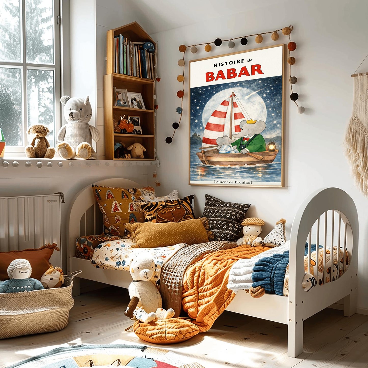 Babar the Elephant Sailing Print - Vintage Night Sky Nursery Art