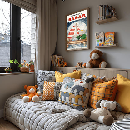 Babar the Elephant Sailing Print - Vintage Night Sky Nursery Art