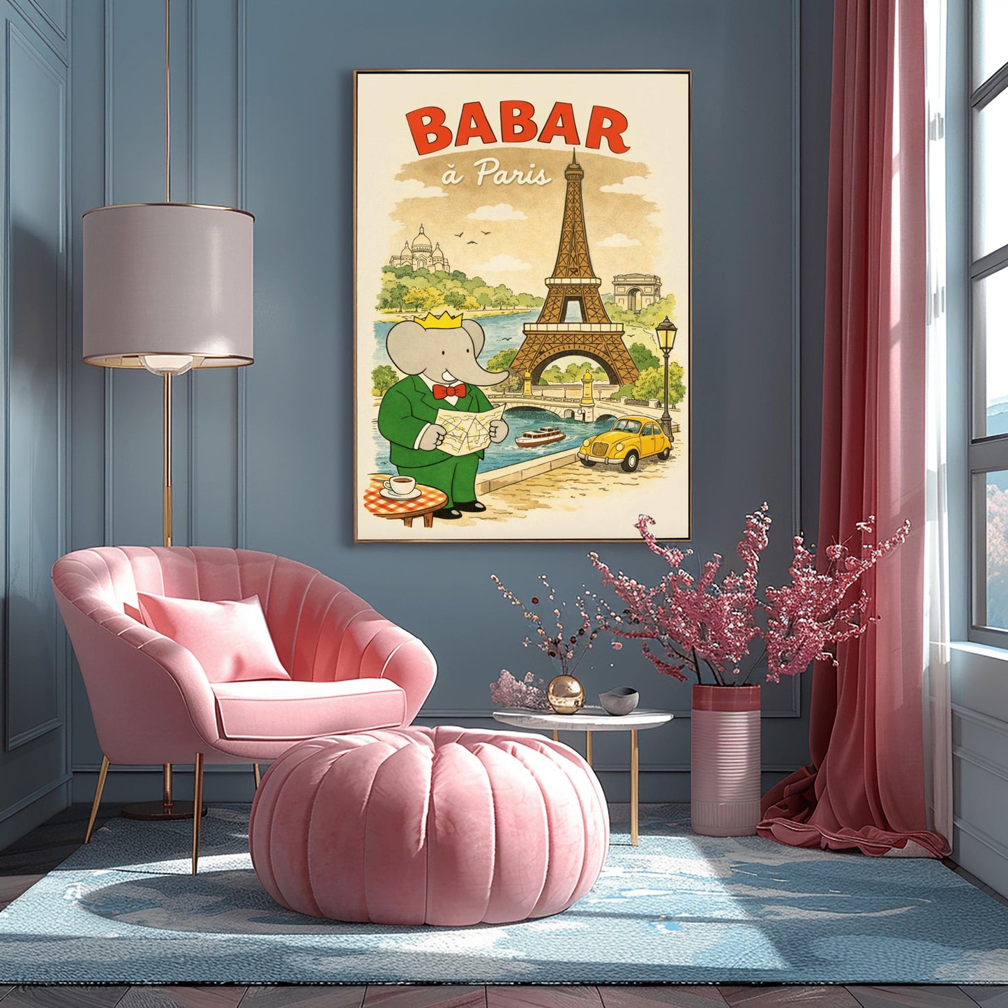 Babar in Paris Poster - Vintage French Travel Illustration