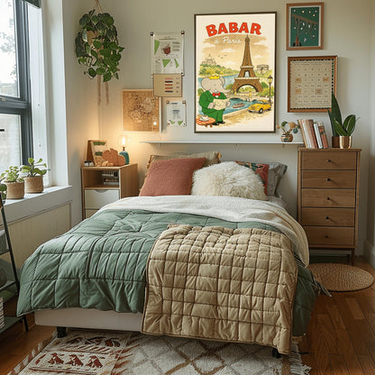 Babar in Paris Poster - Vintage French Travel Illustration