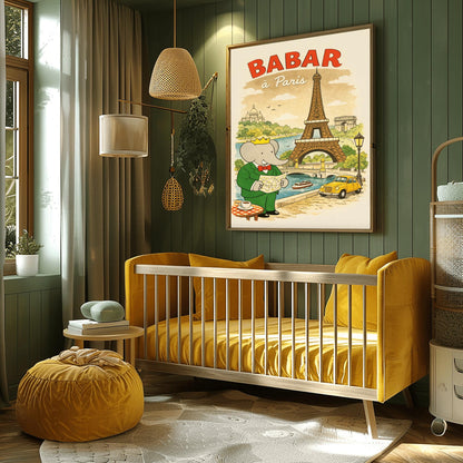 Babar in Paris Poster - Vintage French Travel Illustration