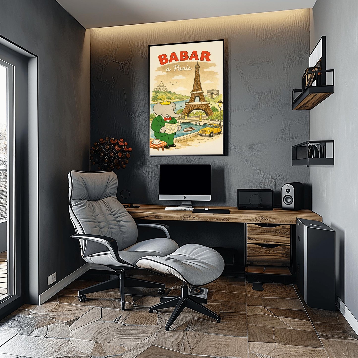 Babar in Paris Poster - Vintage French Travel Illustration