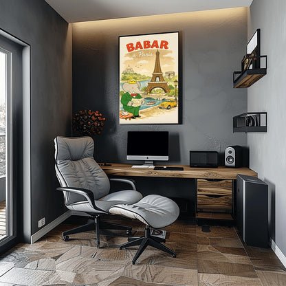 Babar in Paris Poster - Vintage French Travel Illustration