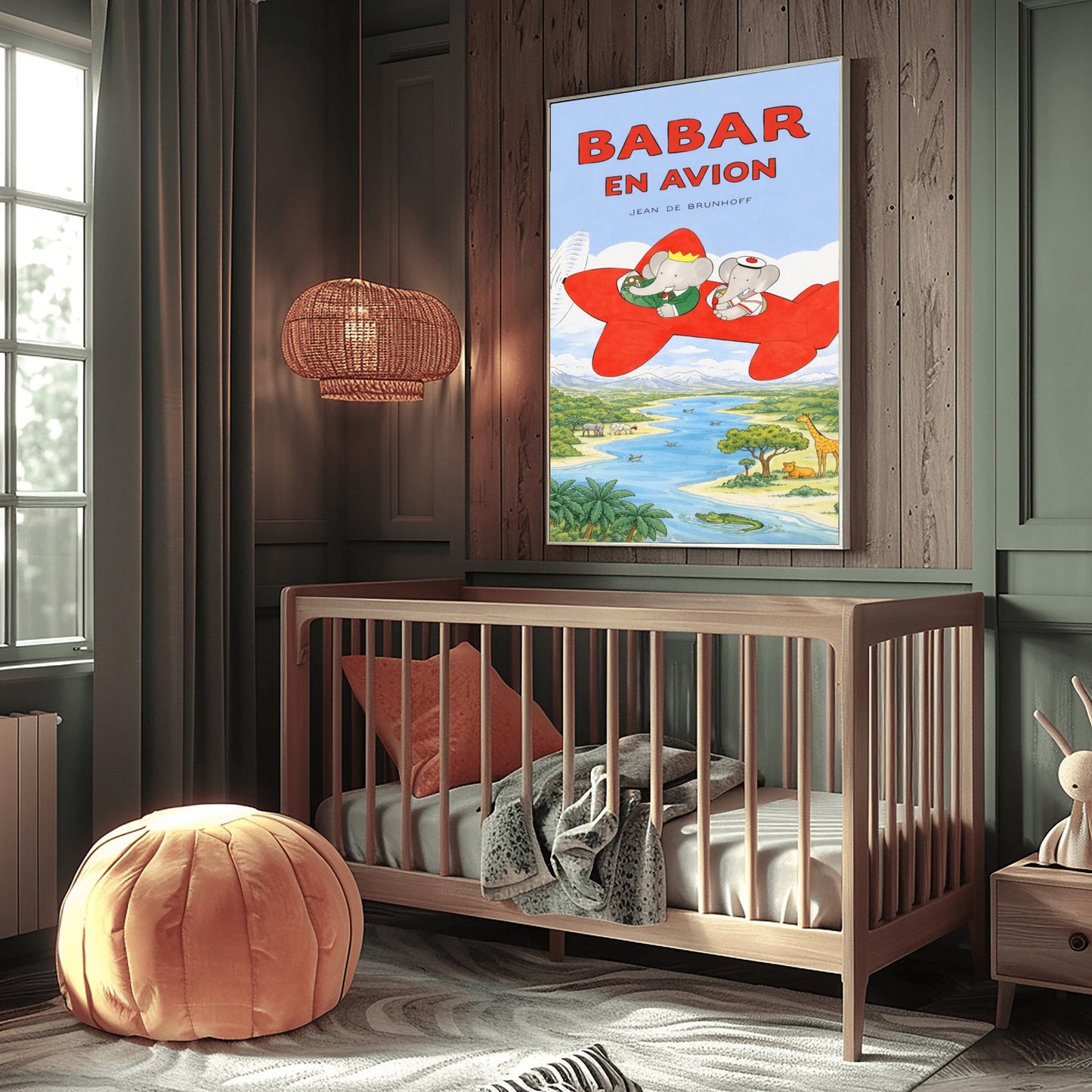 Babar en Avion Print - Vintage French Airplane Illustration