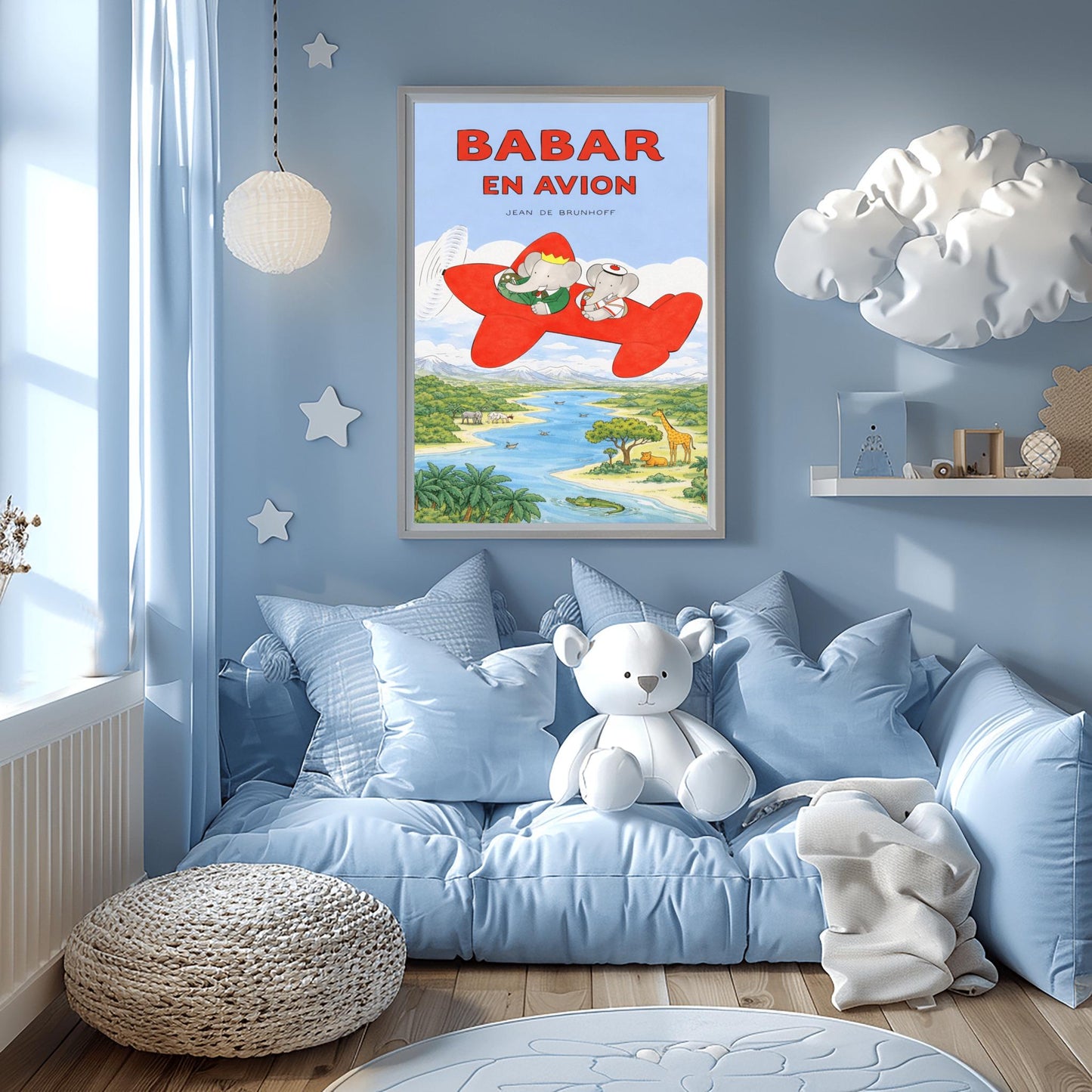 Babar en Avion Print - Vintage French Airplane Illustration