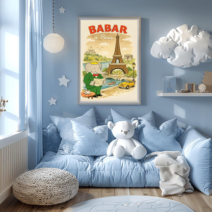 Babar in Paris Poster - Vintage French Travel Illustration