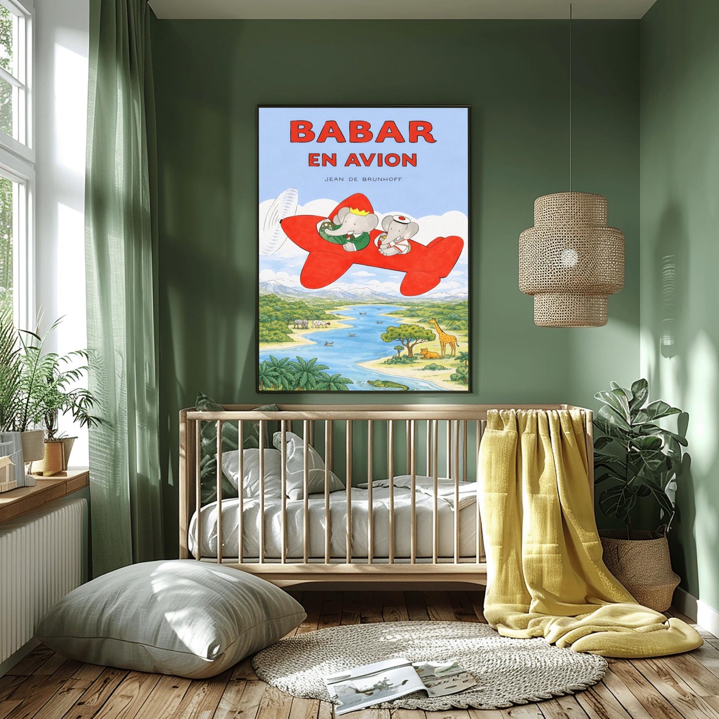 Babar en Avion Print - Vintage French Airplane Illustration