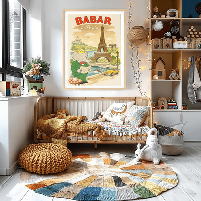 Babar in Paris Poster - Vintage French Travel Illustration