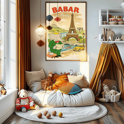 Babar in Paris Poster - Vintage French Travel Illustration
