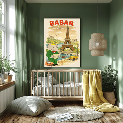 Babar in Paris Poster - Vintage French Travel Illustration