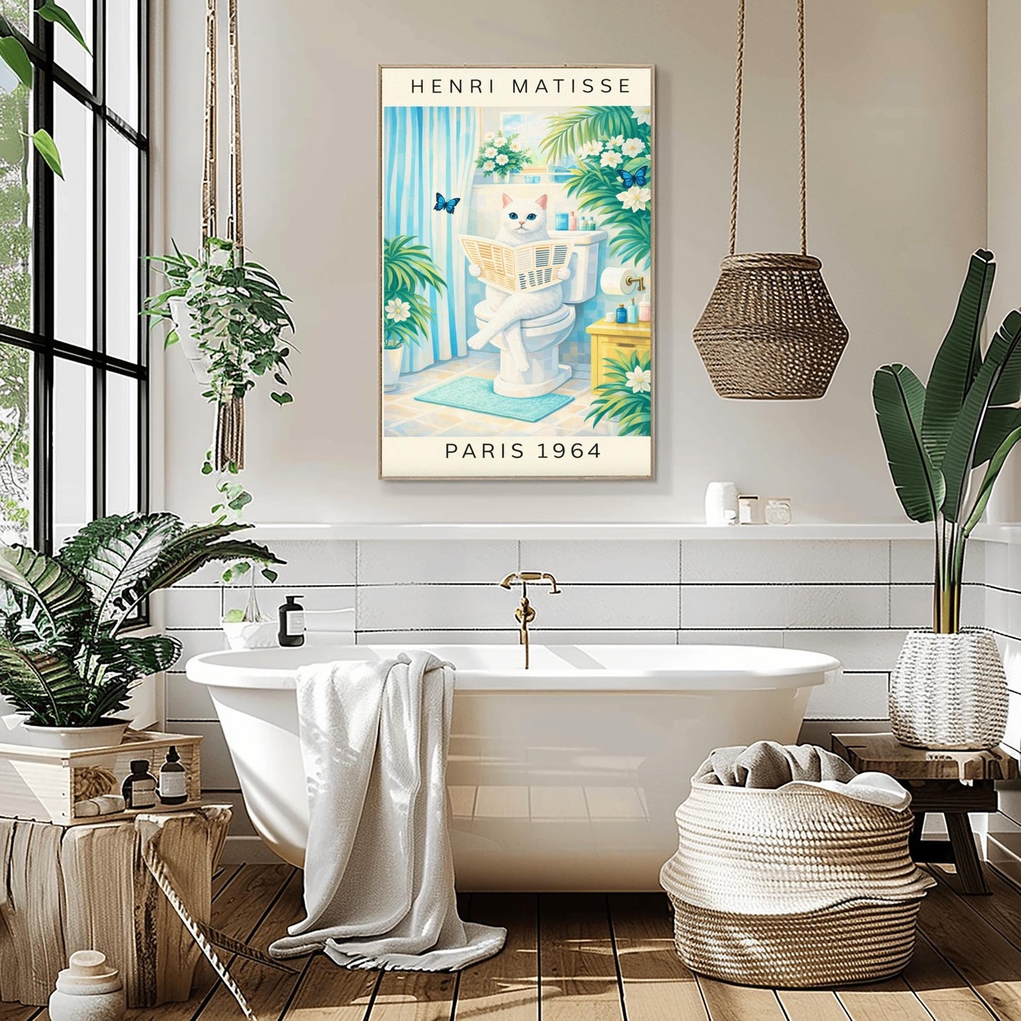Matisse Cat on Toilet Print – Funny Bathroom Wall Art