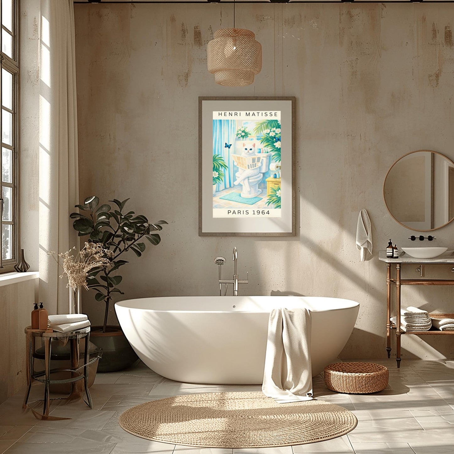 Matisse Cat on Toilet Print – Funny Bathroom Wall Art