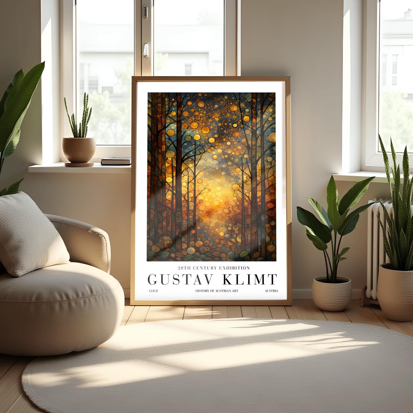 Gustav Klimt Celestial Night Print: Golden Moonlit Landscape Art