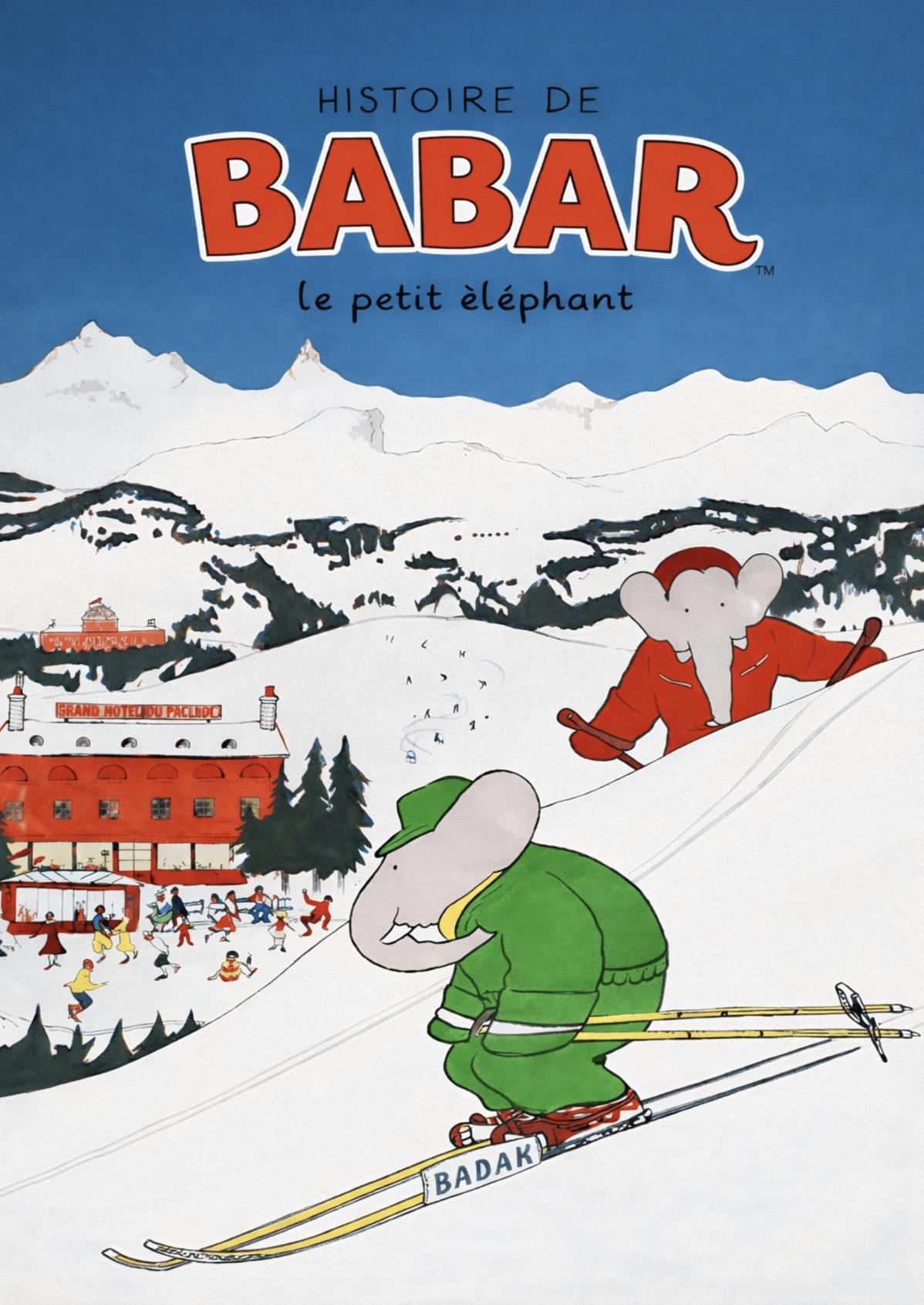 Babar Skiing Print – Vintage French Alpine Winter Art