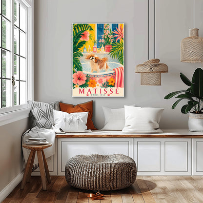 A horizontal fine art landscape print in the style of Gustav Klimt, depicting a dense and vibrant field of wildflowers. The entire composition is filled from edge to edge with tiny, mosaic-like painted blossoms including red poppies, yellow buttercups, pink asters, and blue cornflowers mixed with tall green stems and leaves. The painting features rich textures and a glittering, pointillist style that mimics a lush, sun-drenched summer meadow.