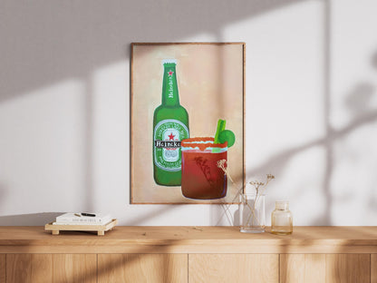 Heineken Beer Poster Modern Bar Wall Art, Michelada & Bloody Mary Print, Man Cave Decor, Home Bar Gift
