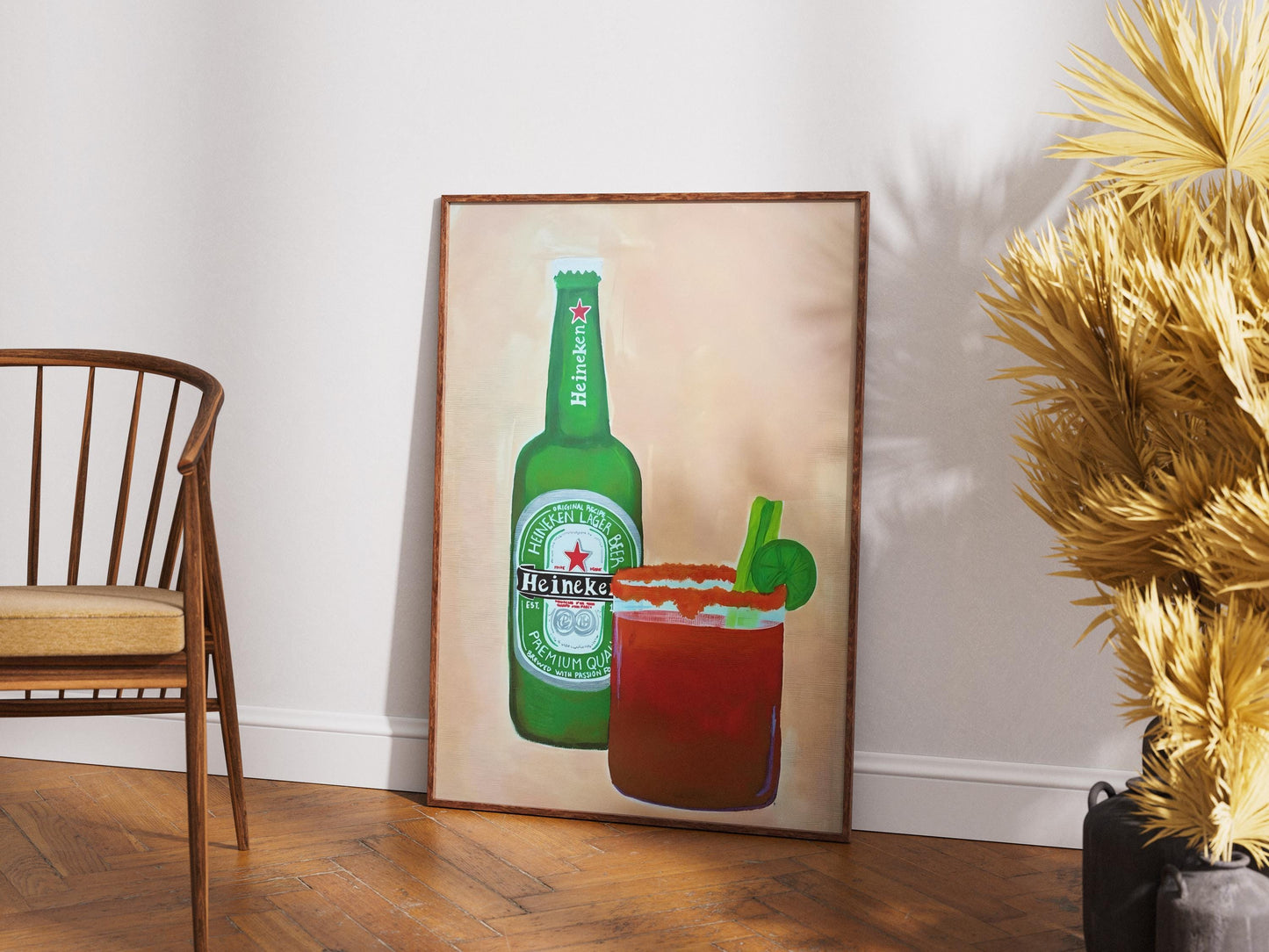 Heineken Beer Poster Modern Bar Wall Art, Michelada & Bloody Mary Print, Man Cave Decor, Home Bar Gift