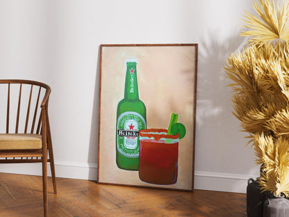 Heineken Beer Poster Modern Bar Wall Art, Michelada & Bloody Mary Print, Man Cave Decor, Home Bar Gift