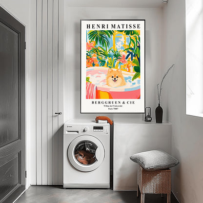 Henri Matisse Style Pomeranian Poster - Vintage French Gallery Pet Art - Luxury Bathroom Colorful Dog Illustration - Berggruen & Cie Paris Print