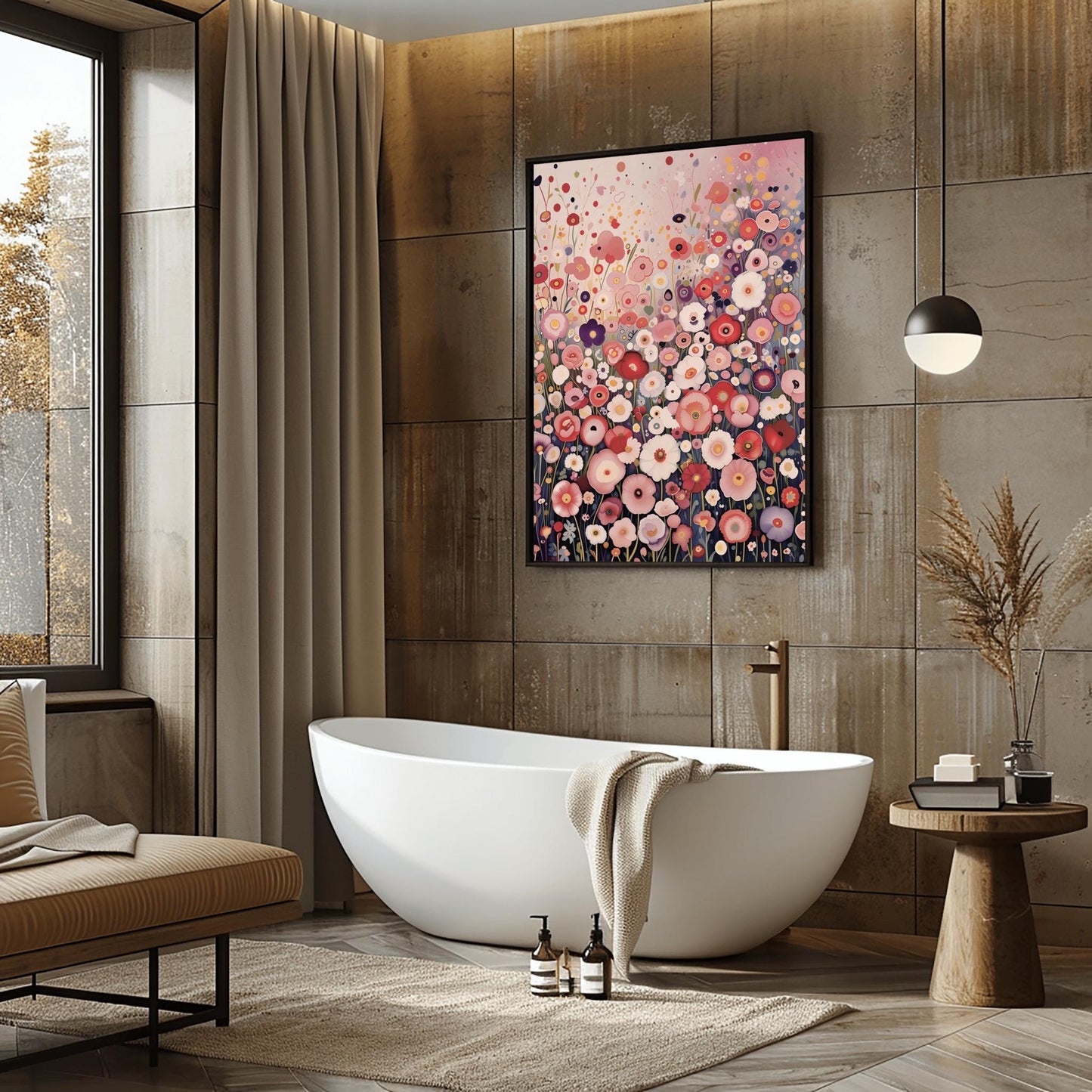Pastel Meadow Art Print: Soft Floral Painting Inspired by Klimt