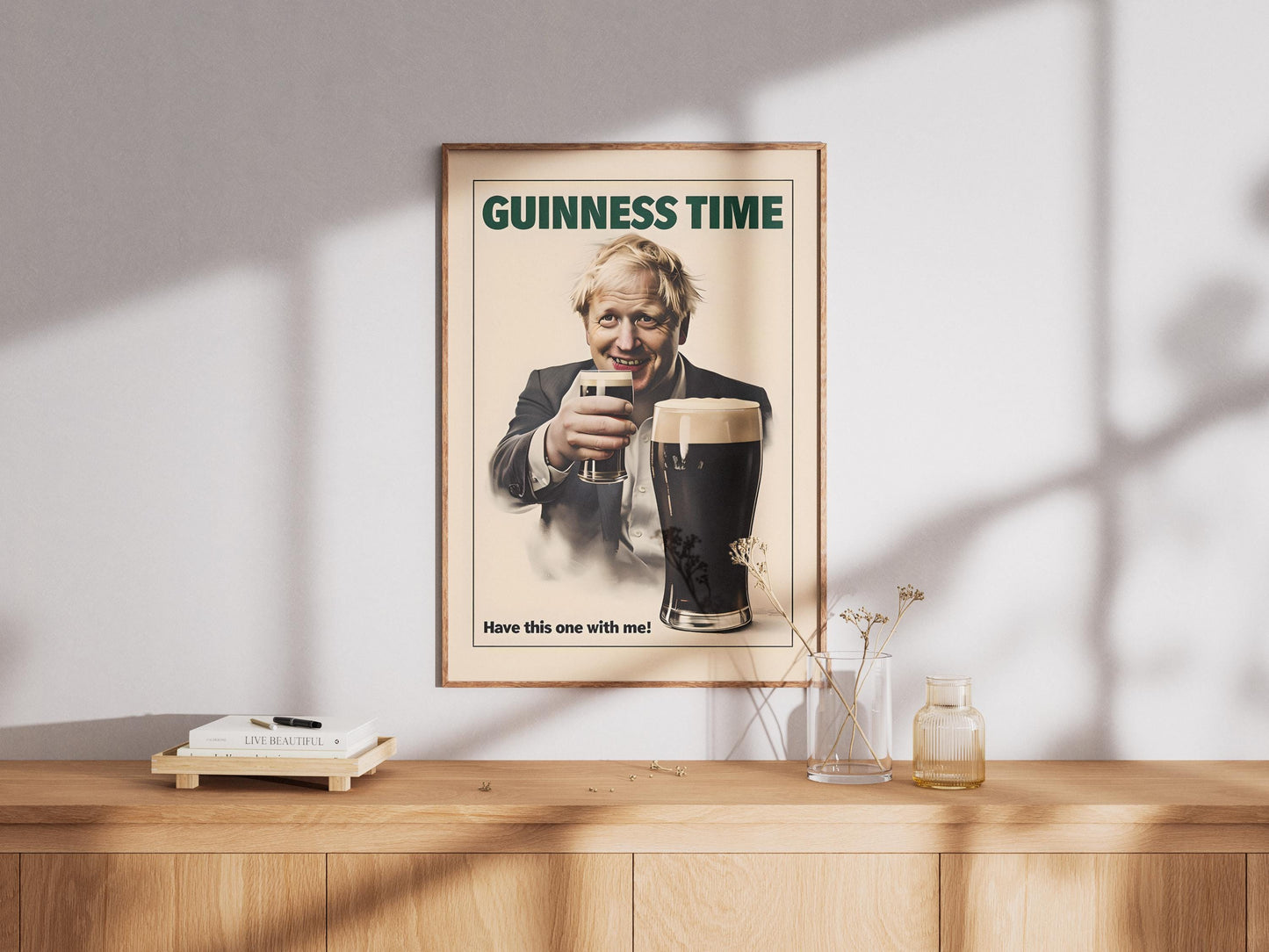 Boris Johnson Guinness Poster Print - Political Satire Wall Art - UK Prime Minister Pub Decor - Beer Lover Gift - Quirky Humour Print