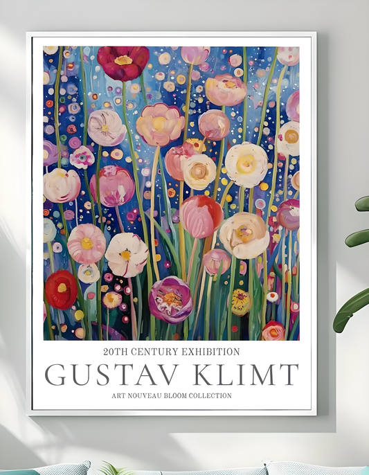 Gustav Klimt Floral Print - Klimt Museum & Exhibition Poster, Flower Garden Art, Classic Gustav Klimt Painting Wall Decor.