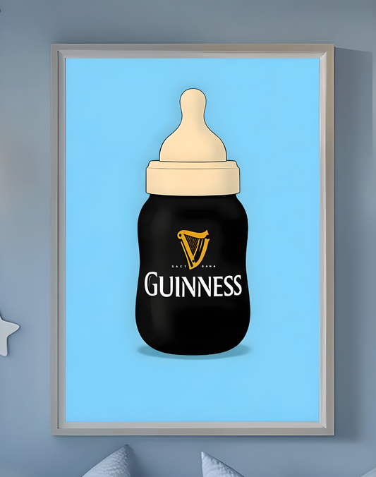 Guinness Baby Bottle Art Print | Funny Retro Bar Decor | Irish Pub Man Cave Art | Unique Gift | Unique Baby Room Poster