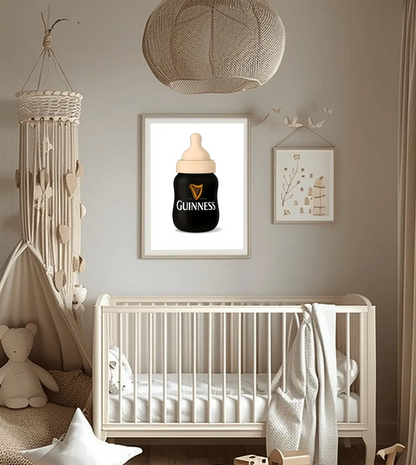 Guinness Baby Bottle Art Print | Funny Retro Bar Decor | Irish Pub Man Cave Art | Unique Gift | Unique Baby Room Poster