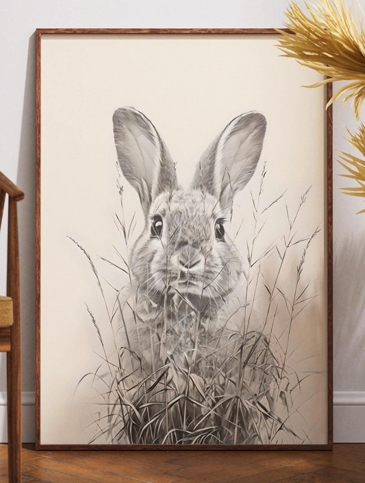 Vintage Bunny Print - Antique Easter Rabbit Sketch, Farmhouse Wall Art, Rustic Printable Easter Décor