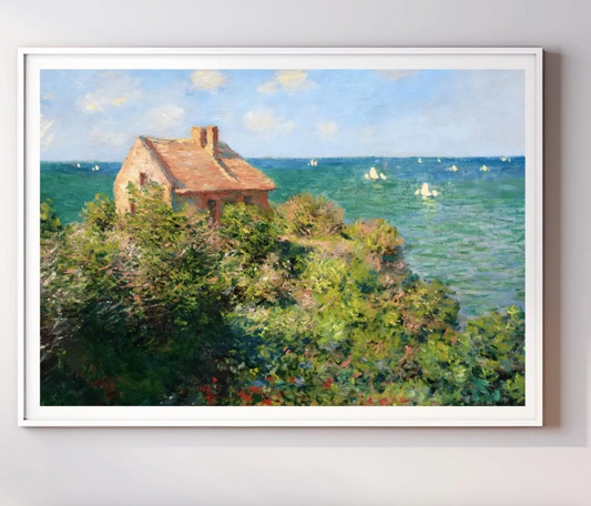 Monet Fisherman's Cottage, Cliffs Landscape Poster, Impressionist Art Print, Physical Print, Coastal Home Decor, Vintage Seascape Gift