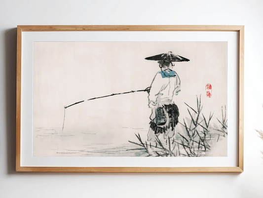 Japanese Animal Art Kōno Bairei Fisherman Sumi-e Print | Zen Wall Decor | Traditional Asian Nature Poster