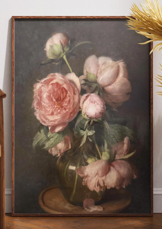 Moody Pink Peonies Painting Print | Vintage Floral Print | Flower Art | Poster Print | Giclée Print | Fine Art Print | Large Wall Art Print
