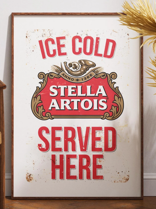 Stella Artois Beer Print, Frosted Pint Wall Art, Lager Poster, Bar Decor, Man Cave Gift, Kitchen Beer Lovers Print, Pub Art, Drink Art