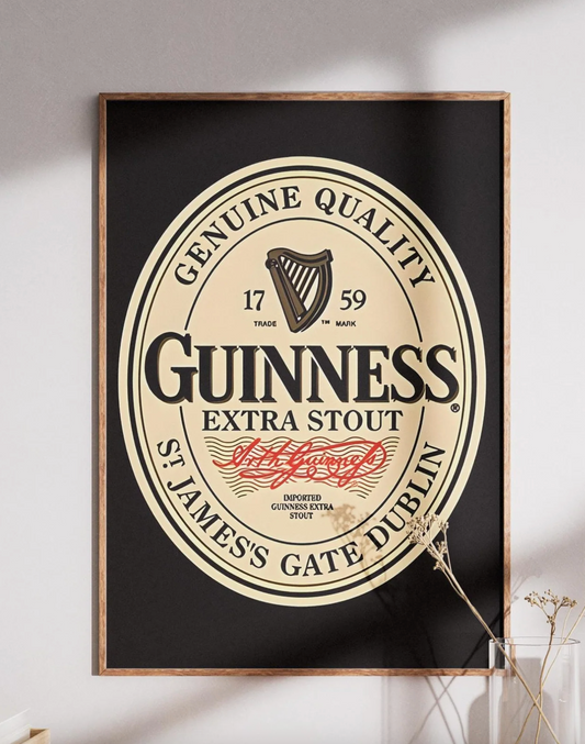 Guinness Bottle Cap Print, Minimalist Stout Beer Wall Art, Classic Label Poster, Home Bar Decor, Man Cave Gift, Irish Pub Art, Drink Sign