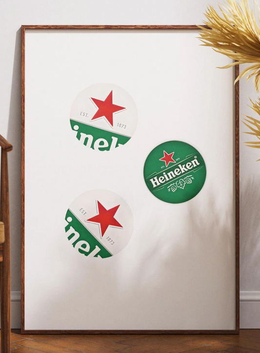 Heineken Bottle Caps Print - Green Beer Wall Art for Man Cave, Modern Bar Decor & Beer Lover Gift Poster