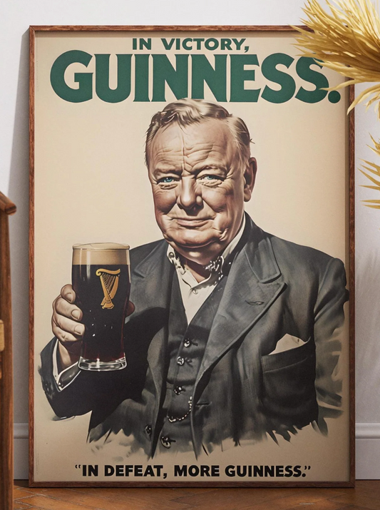 Winston Churchill Guinness Poster Print - Political Satire Art, UK Prime Minister Pub Decor, Beer Lover Wall Art, Quirky Humour Gift