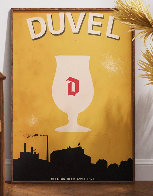 Duvel Beer Poster - Belgian Beer Print, Vintage Brewery Art, Minimalist Bar Decor, Man Cave Gift, Iconic Duvel Wall Art